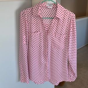 Express pink and black polka dot portofino blouse size medium